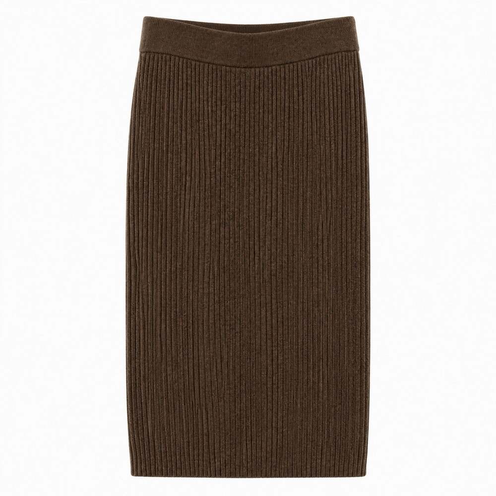 GAP Ribbed Cash Soft Stretch Midi Skirt Brown taupe Pull on M